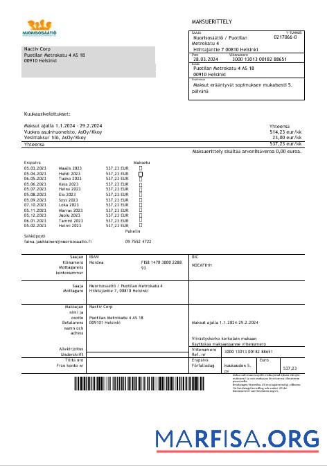 Blank Finland Nuorisosäätiö Youth Foundation business bill template in Word formats1